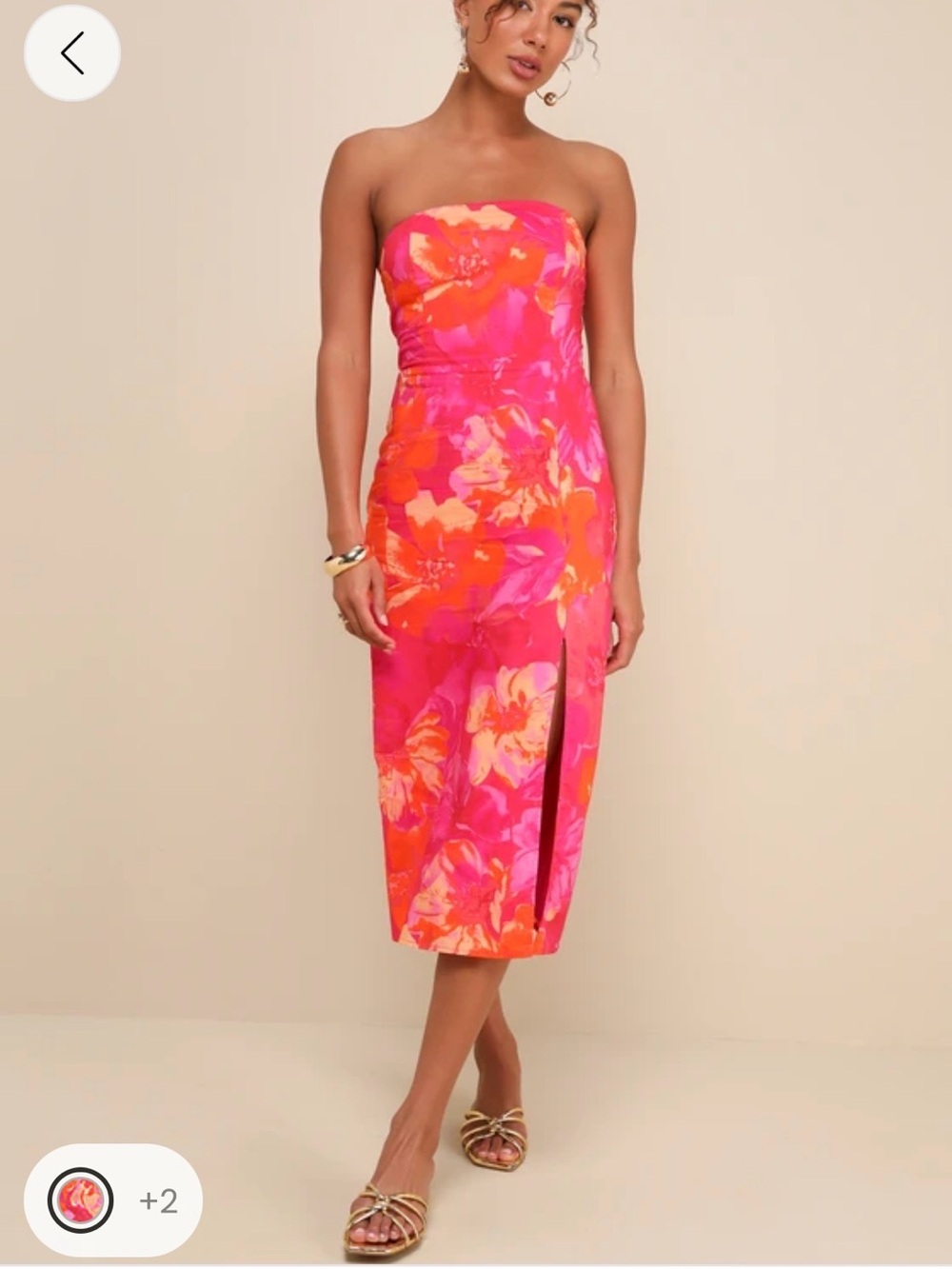 Lulu's Strapless Floral Midi Dress in Pink & Orange